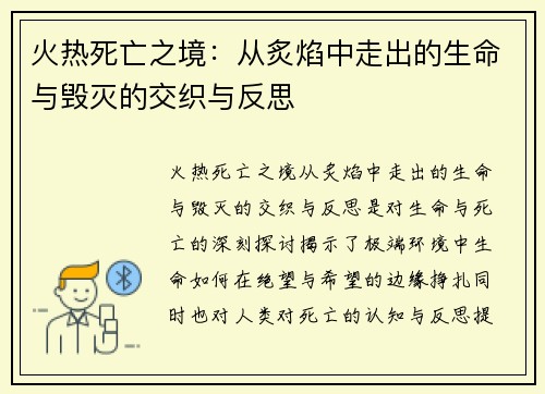火热死亡之境：从炙焰中走出的生命与毁灭的交织与反思